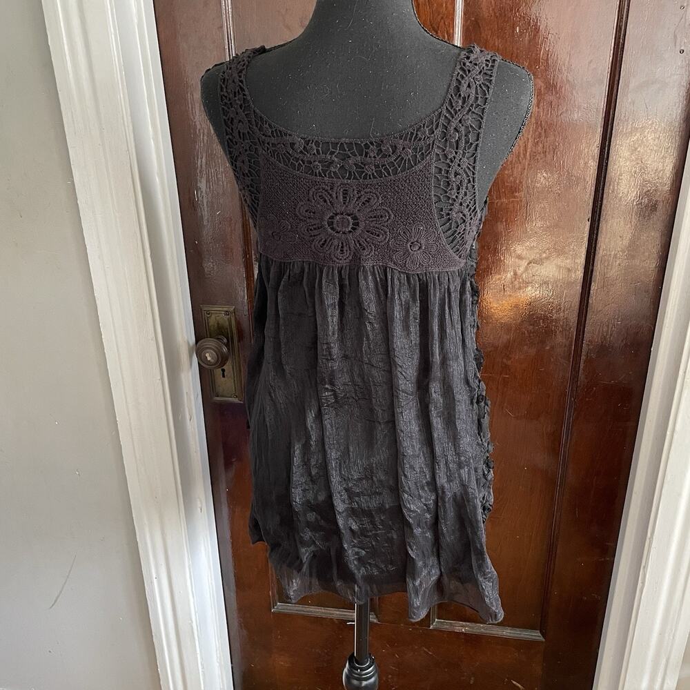 Vintage STYLE 100% Cotton Black Rosette Top Whimsygoth Goth Boho Womens MEDIUM - Picture 7 of 16